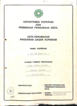SK Akta Koperasi No : 446 / BH / PAD / KWK.5 / IX / 1996 Tanggal : 16 September 1996 KPN SMP N 14