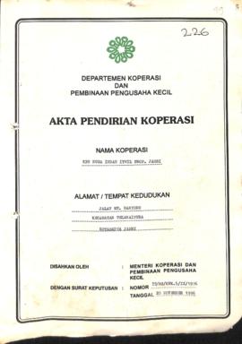 SK Akta Koperasi No : 55 / BH / KWK.5 /XI /1996 Tanggal : 20 November 1996 KPN NUSA INDAH ITWIL P...