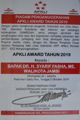 Penghargaan Penganugerahan APKLI AWARD Tahun 2019