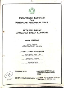 SK Akta Koperasi No : 669 / BH /PAD/ KWK.5 /XI /1996 Tanggal : 20 November 1996 KOPKAR PERMATA