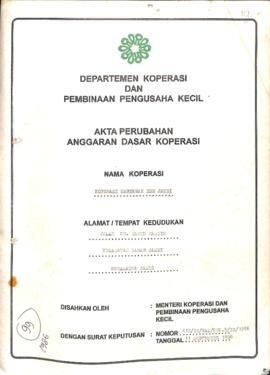 SK Akta Koperasi No : 415 / BH / PAD / KWK.5 / IX / 1996 Tanggal : 11 September 1996 KPN BDN Jambi