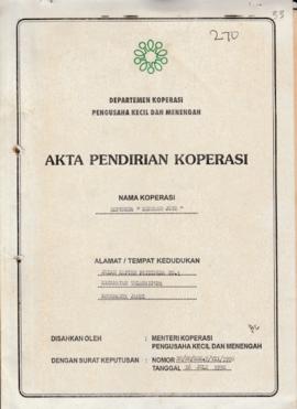 SK. Akta Koperasi No. 28/BH/KWK.5/VII/1998 Tanggal 16 Juli 1998 KOPINKRA"KEMBANG JOYO"