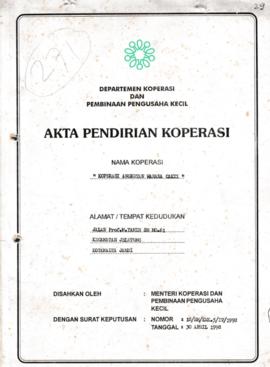SK Akta Koperasi No. 18/BH/KWK.5/IV/1998 Tanggal 30 April 1998 KOPERASI ANGKUTAN WAHANA CAKTI