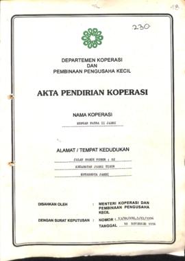 SK Akta Koperasi No : 53 / BH / KWK.5 /XI /1996 Tanggal : 18 November 1996 KOKPAR PATRA II JAMBI