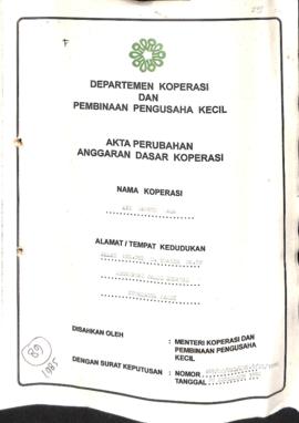 SK Akta Koperasi No : 469 / BH / PAD / KWK.5 / IX / 1996 Tanggal : 20 September 1996 KPN BANGUN MASA