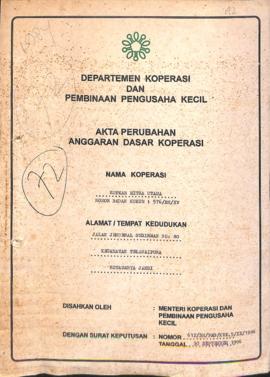 SK Akta Koperasi No : 612 / BH / PAD / KWK.5 / IX / 1996 Tanggal : 30 September 1996 KOPKAR MITRA...