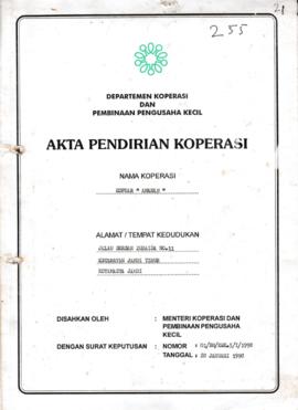 SK. Akta Koperasi No. 01/BH/KWK.5/I/1998 Tanggal 28 Januari 1998 KOPKAR"AMANAH"