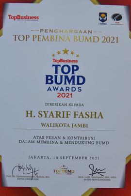 Penghargaan TOP PEMBINA BUMD 2021 (TopBusiness TOP BUMD Awards 2021) Atas Peran & Kontribusi ...