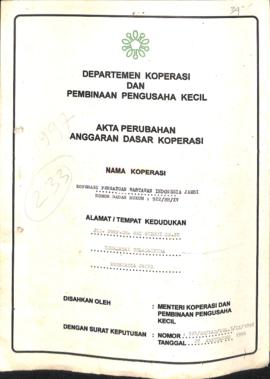 SK Akta Koperasi No : 525 / BH / PAD / KWK.5 / IX / 1996 Tanggal : 28 September 1996 Koperasi Per...