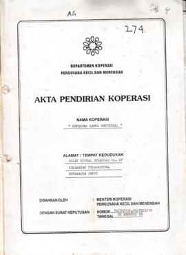 SK Akta Koperasi No. 10/BH/KDK.56/VIII/98 Tanggal 24 Agustus 1998 KOPINKRA KARSA MANUNGGAL