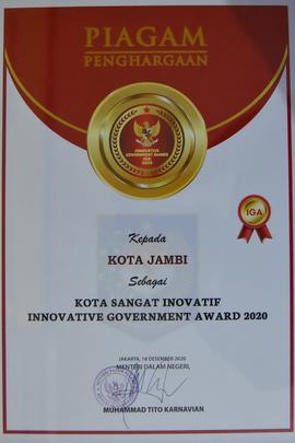 Penghargaan Sebagai Kota Sangat Inovatif Innovative Government Award 2020