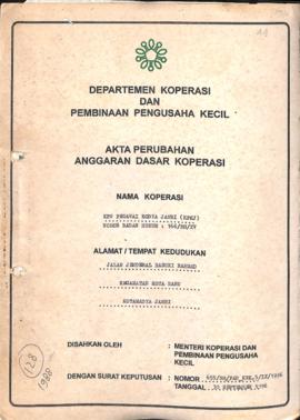 SK Akta Koperasi No : 655 / BH / PAD / KWK.5 / IX / 1996 Tanggal : 30 September 1996 KPN PEGAWAI ...