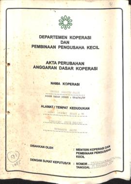SK Akta Koperasi No : 516 / BH / PAD / KWK.5 / IX / 1996 Tanggal : 25 September 1996 KOPPAS KOPPT...