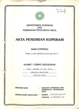 SK Akta Koperasi No : 37 / BH / KWK.5 / IX / 1996 Tanggal : 14 September 1996 KOPKAR Bank Indones...