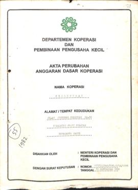 SK Akta Koperasi No : 417 / BH / PAD / KWK.5 / IX / 1996 Tanggal : 11 September 1996 PRIMKOPVERI