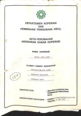 SK Akta Koperasi Nomor: 317/BH/PAD/KWK.5 /VII/1996 Tanggal : 05 Juli 1996 KOPKAR Jambi Waras