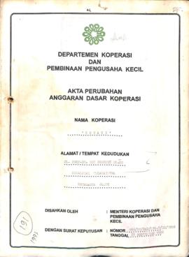 SK Akta Koperasi No : 464 / BH / PAD / KWK.5 / IX / 1996 Tanggal : 20 September 1996 KOWAKI