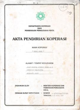SK. Akta Koperasi No. 15/BH/KWK.5/IV/1998 Tanggal 16 April 1998 KOPWI JAMBI