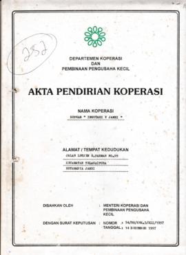 SK. Akta Koperasi No. 54/BH/KWK.5/XII/1997 Tanggal 14 Desember 1997 KOPKAR"INHUTANI V JAMBI&...