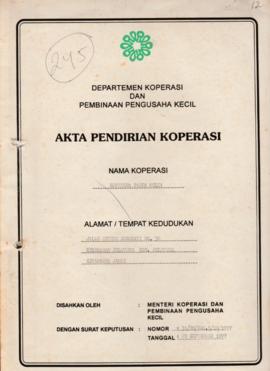 SK. Akta Koperasi No. 31/BH/KWK.5/IX/1997 Tanggal 29 September 1997 KOPINKRA PANCA MULIA